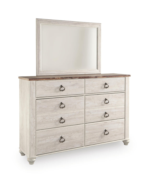 Willowton California King Panel Bed with Mirrored Dresser
