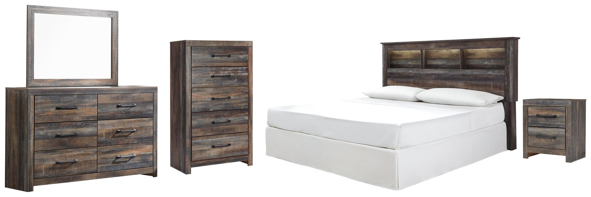 Drystan King/California King Bookcase Headboard, Dresser, Mirror, Chest and Nightstand