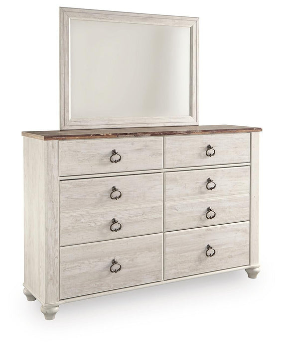 Willowton Queen Sleigh Bed with Mirrored Dresser