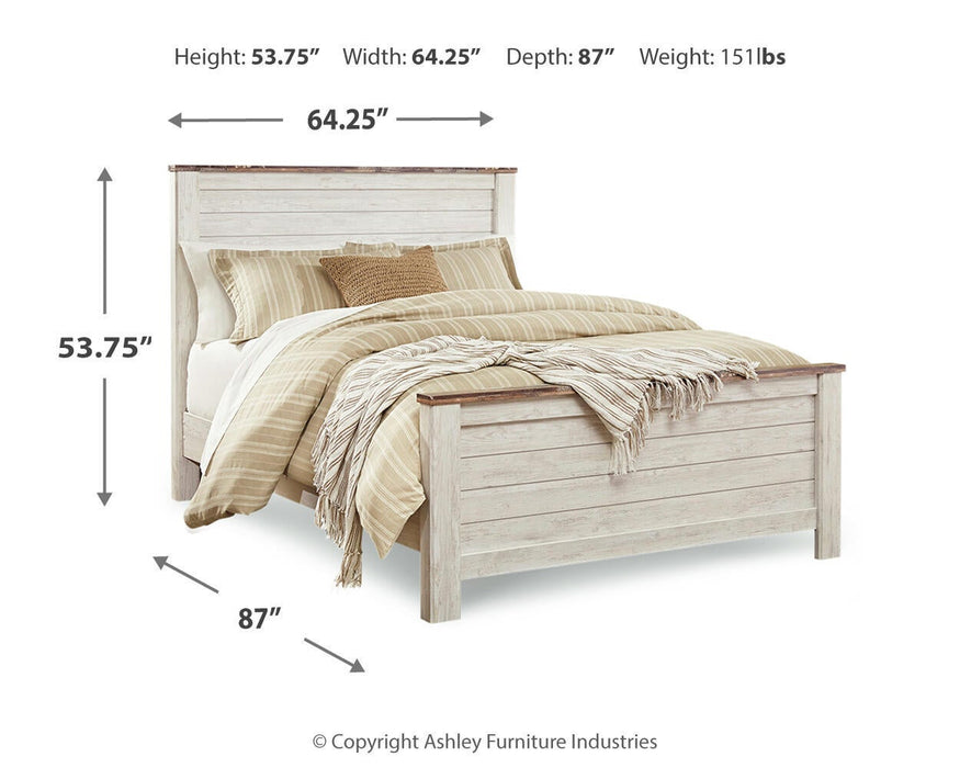 Willowton Queen Panel Bed with Mirrored Dresser