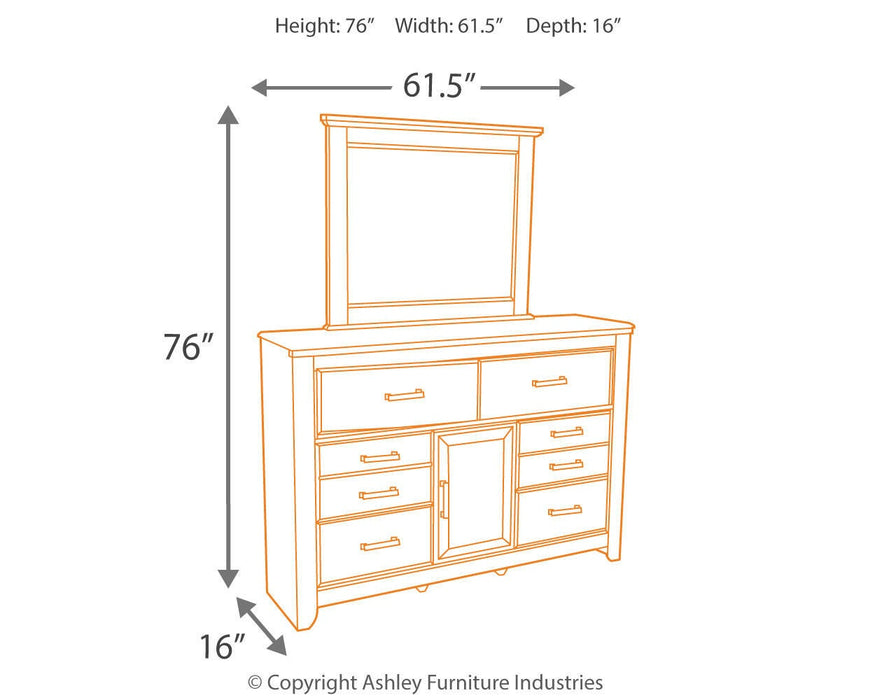 Juararo California King Panel Bed with Mirrored Dresser