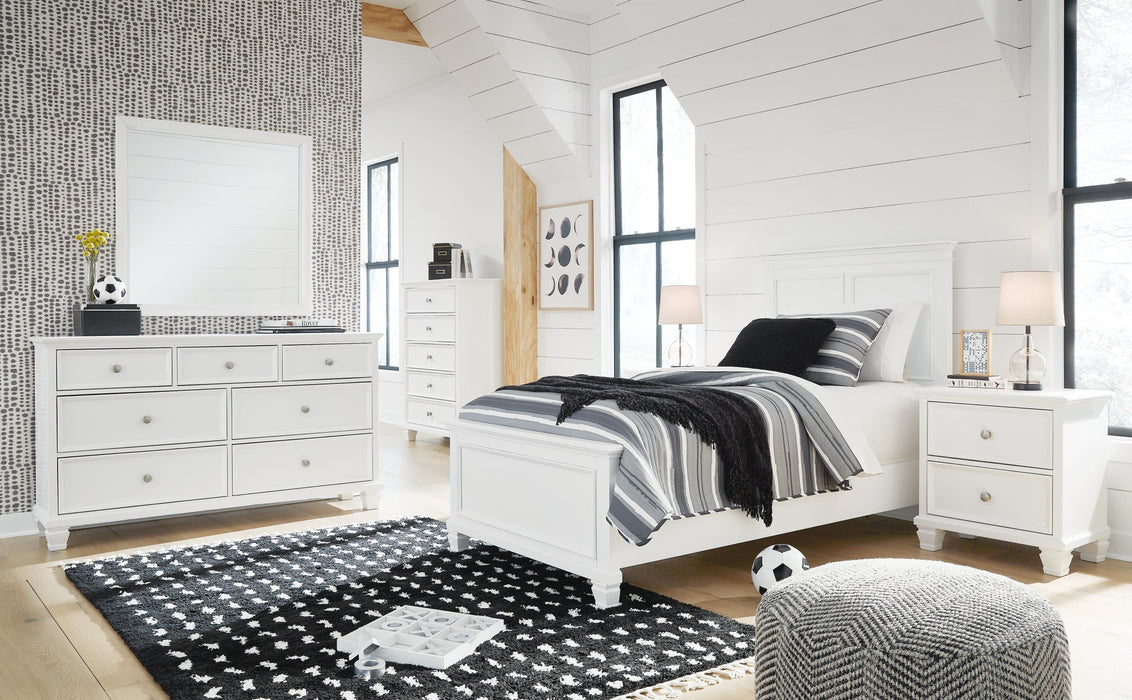 Fortman Twin Panel Bed with Mirrored Dresser, Chest and Nightstand
