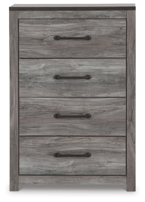 Bronyan King Panel Bed with Mirrored Dresser, Chest and Nightstand