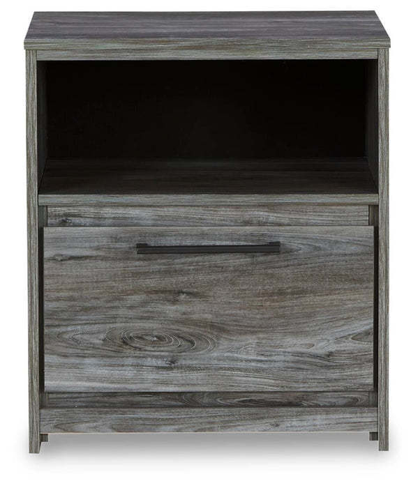 Baystorm Queen Panel Bed with 2 Storage Drawers with Mirrored Dresser and Nightstand