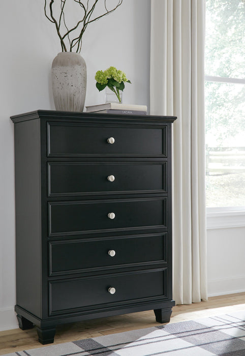 Lanolee Queen Panel Bed with Mirrored Dresser, Chest and Nightstand