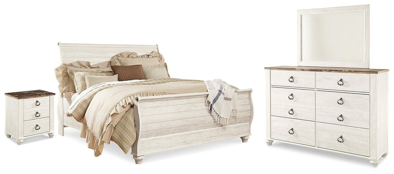 Willowton King Sleigh Bed with Mirrored Dresser and Nightstand