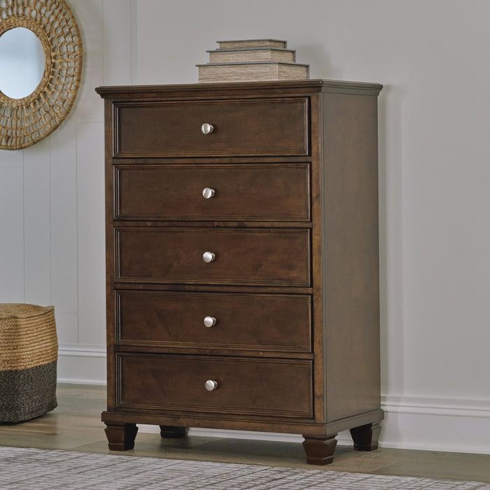 Danabrin King Panel Bed with Mirrored Dresser, Chest and Nightstand