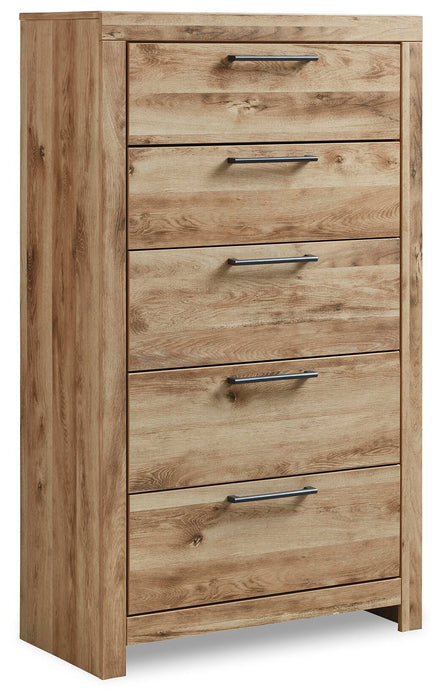 Hyanna Queen Panel Bed with 2 Side Storage, Dresser, Mirror, Chest and Nightstand
