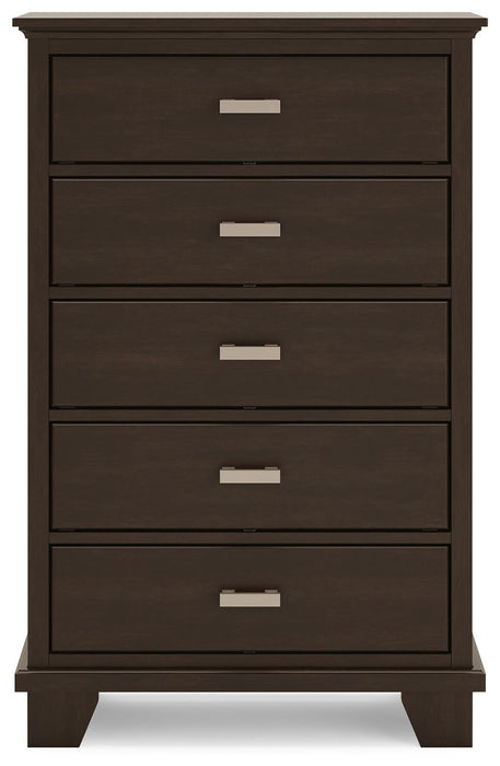 Covetown California King Panel Bed, Dresser, Mirror, Chest and Nightstand