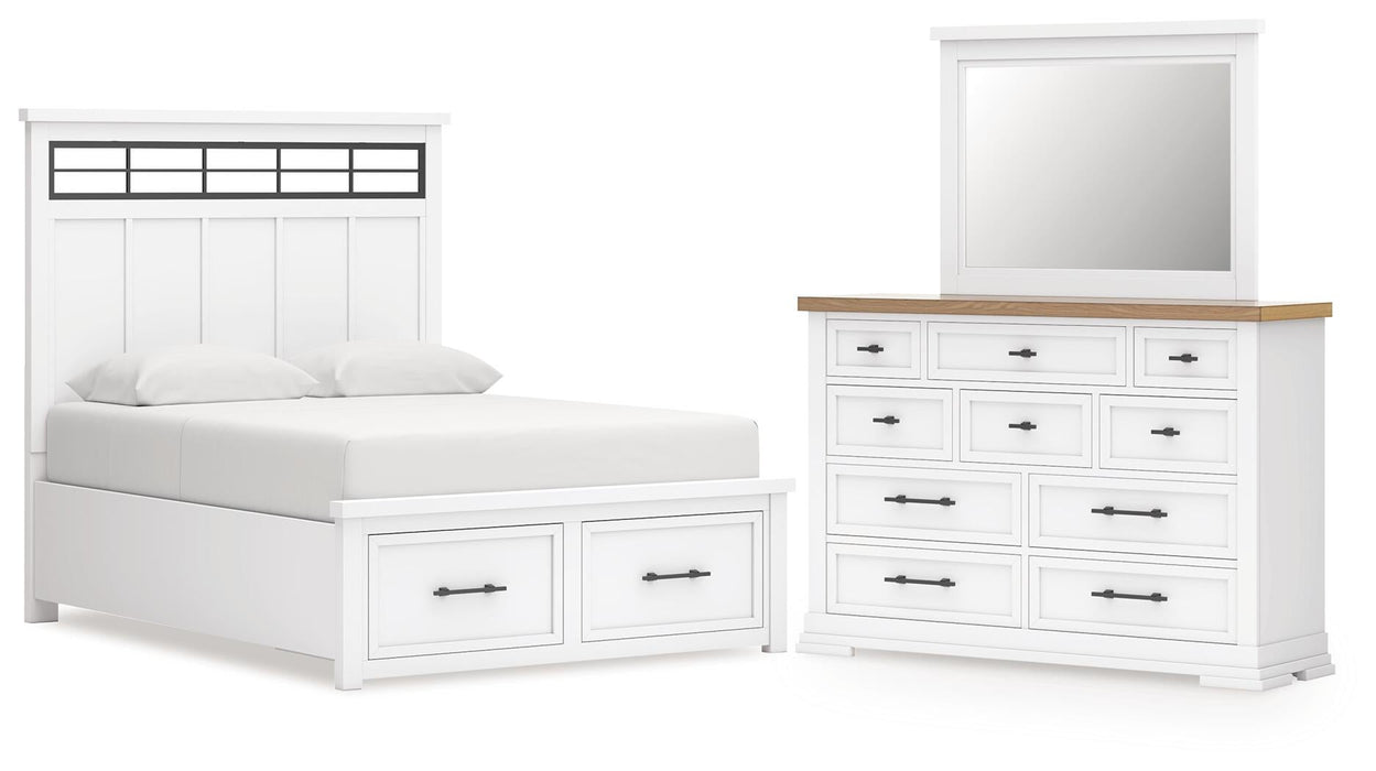 Ashbryn King Panel Storage Bed, Dresser and Mirror