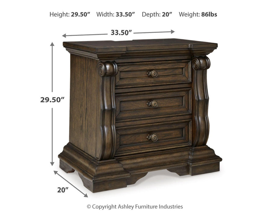 Maylee California King Upholstered Bed, Dresser, Mirror, Chest and Nightstand