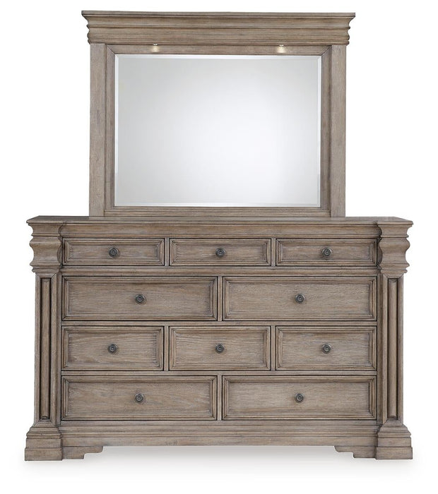 Blairhurst King Panel Bed with Mirrored Dresser and Nightstand