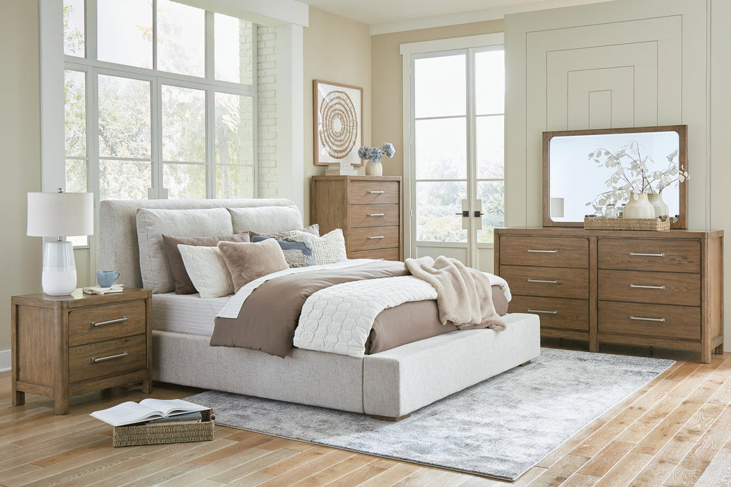 Cabalynn King Upholstered Bed with Mirrored Dresser, Chest and Nightstand