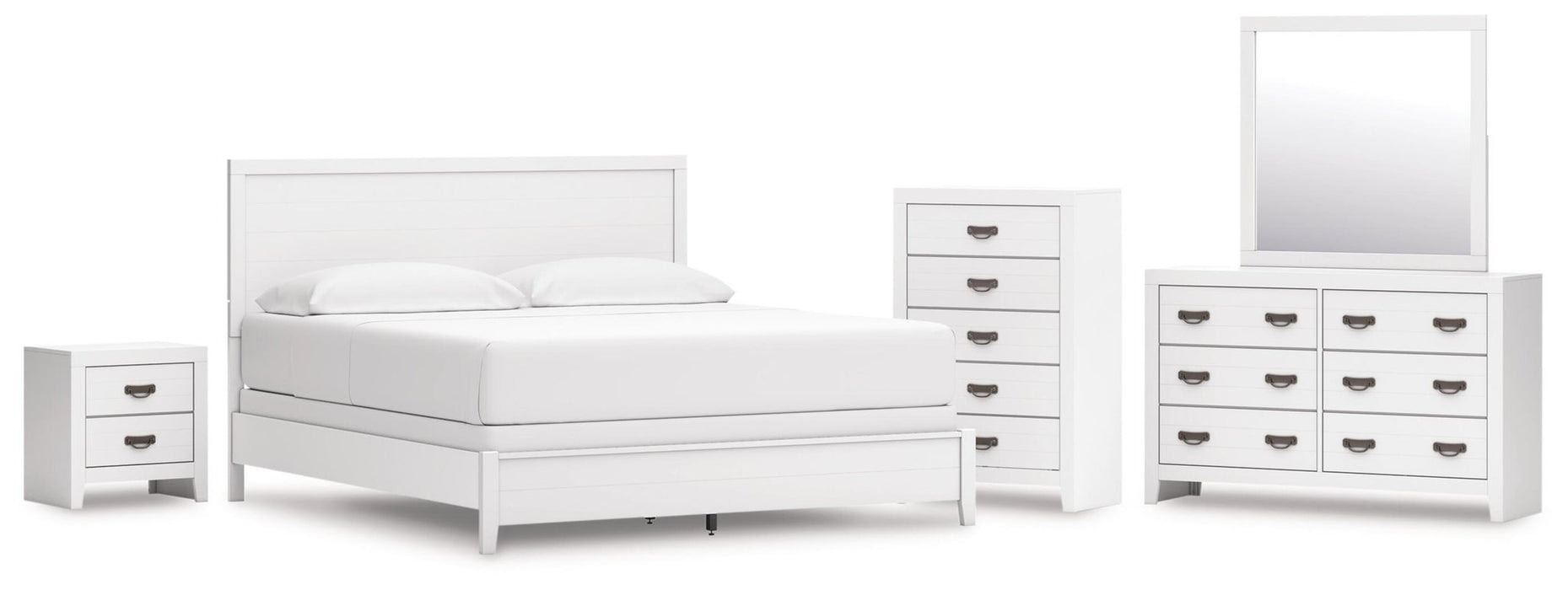 Binterglen California King Panel Bed, Dresser, Mirror, Chest and Nightstand
