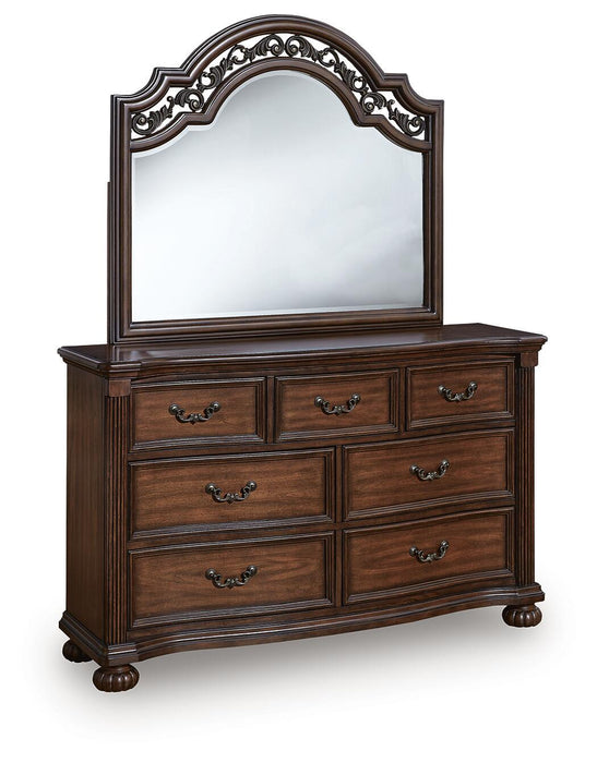 Lavinton King Poster Bed with Mirrored Dresser and Nightstand