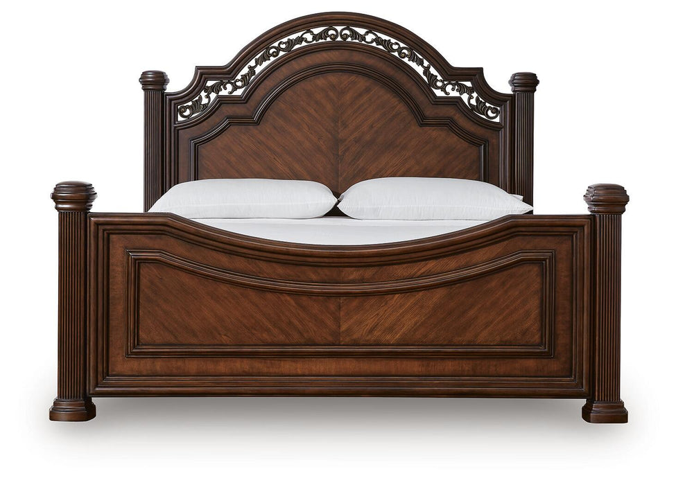 Lavinton King Poster Bed with Mirrored Dresser and Nightstand
