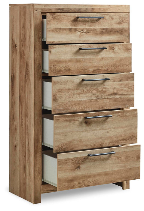 Hyanna King Panel Storage Bed with 2 Under Bed Storage Drawers, Dresser, Mirror, Chest and Nightstand