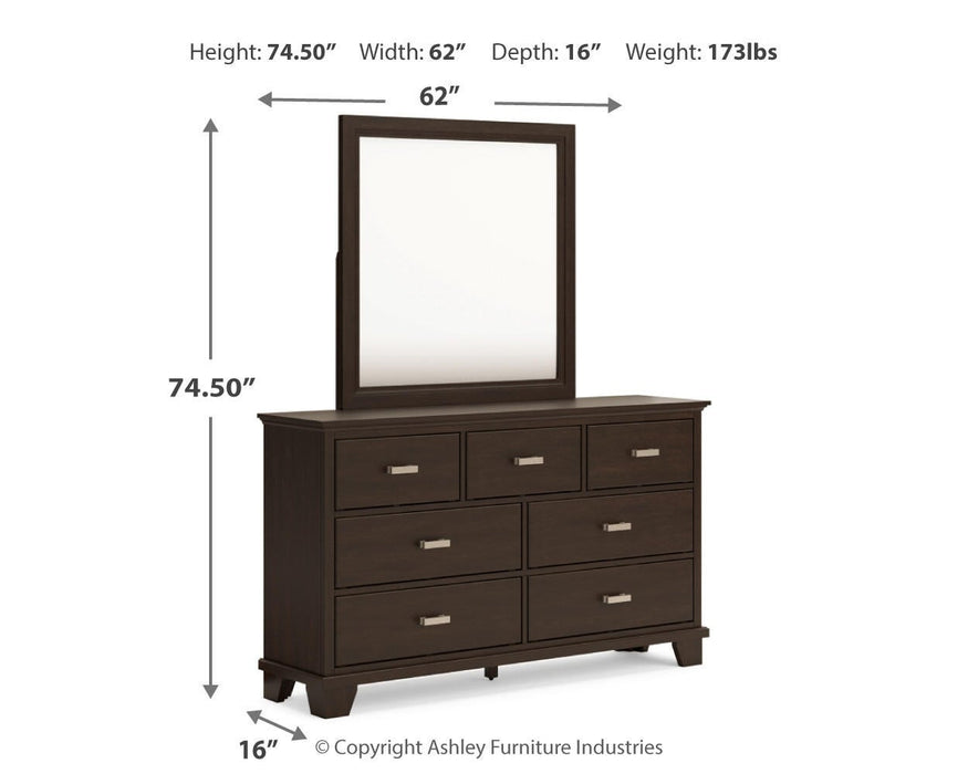 Covetown King Panel Bed with Mirrored Dresser