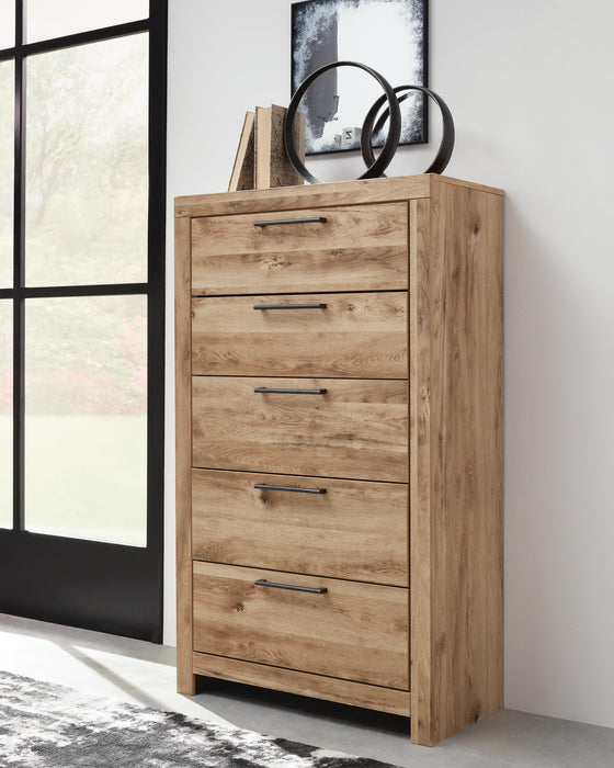 Hyanna Full Panel Bed with 2 Side Storage, Dresser, Mirror, Chest and Nightstand