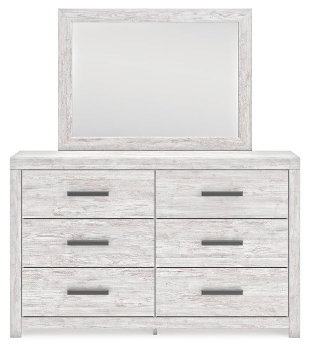 Cayboni King Panel Bed with Mirrored Dresser and Nightstand