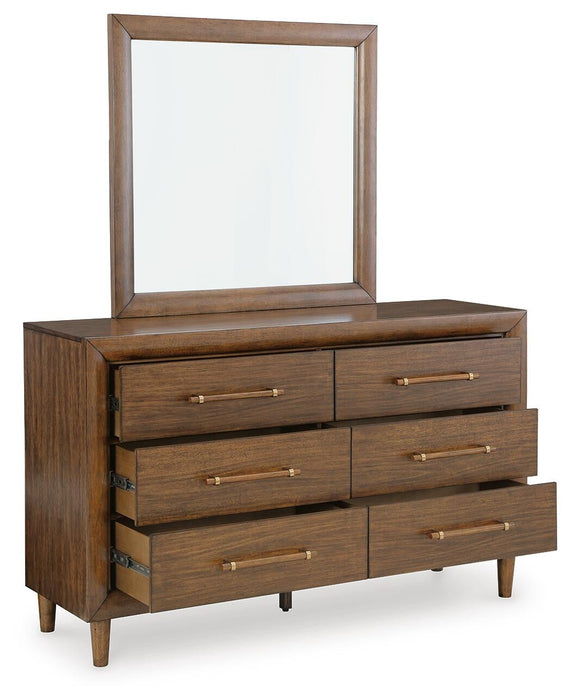 Lyncott Queen Upholstered Panel Bed, Dresser, Mirror, Chest and Nightstand