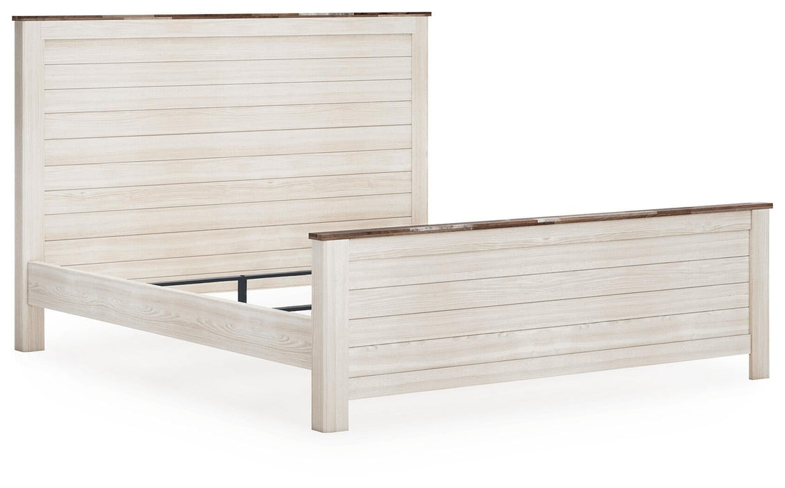 Willowton King Panel Bed with Mirrored Dresser and Nightstand