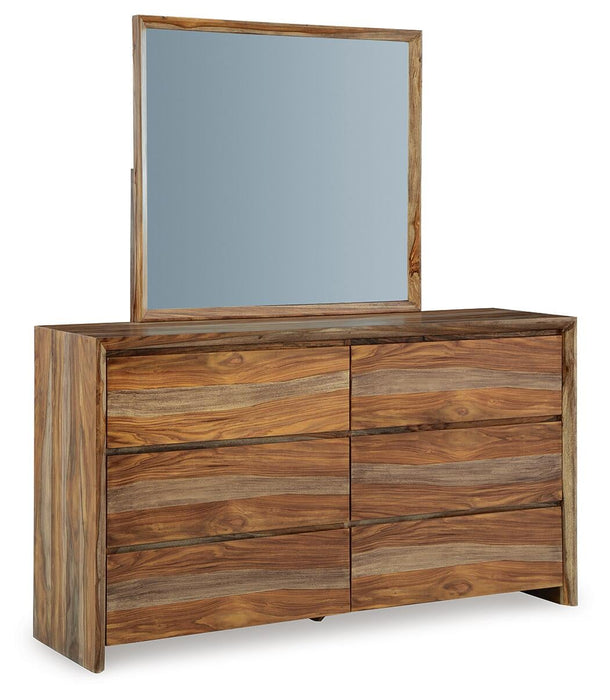 Dressonni King Panel Bed with Mirrored Dresser