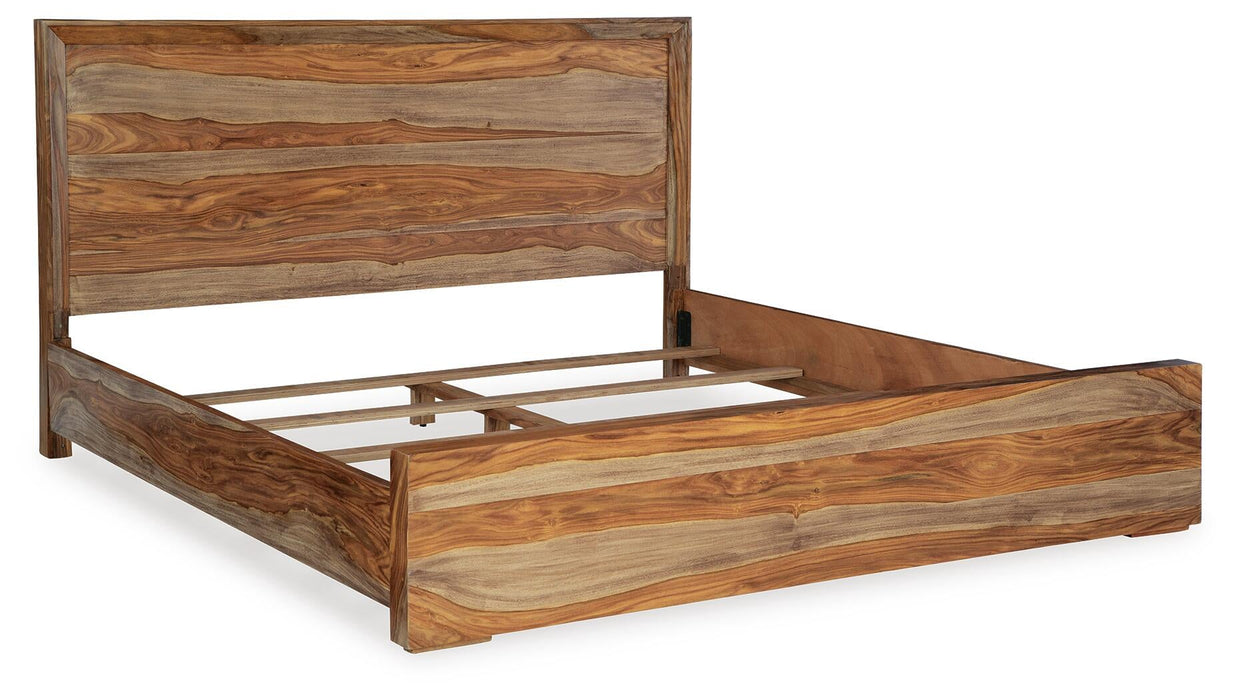 Dressonni King Panel Bed with Mirrored Dresser