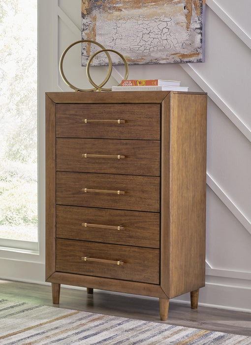 Lyncott California King Upholstered Bed, Dresser, Mirror, Chest and Nightstand