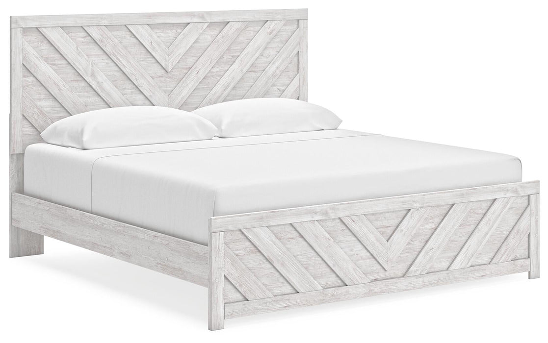 Cayboni King Panel Bed, Dresser, Mirror, Chest and Nightstand