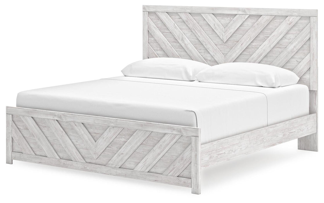 Cayboni King Panel Bed, Dresser, Mirror, Chest and Nightstand