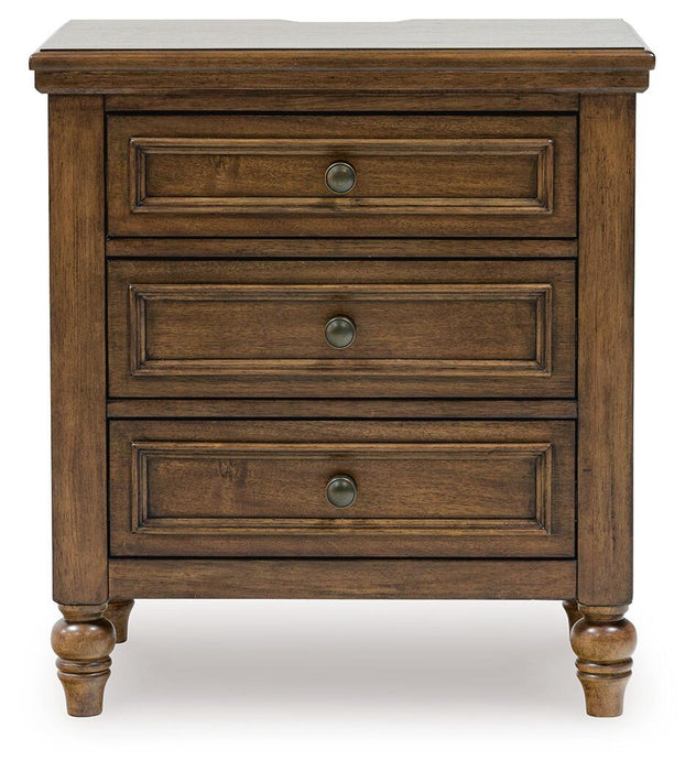 Sturlayne King Upholstered Panel Bed, Dresser, Mirror, Chest and Nightstand