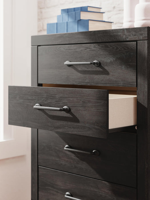 Delmorta Full Panel Bed with Storage, Dresser, Mirror, Chest and Nightstand