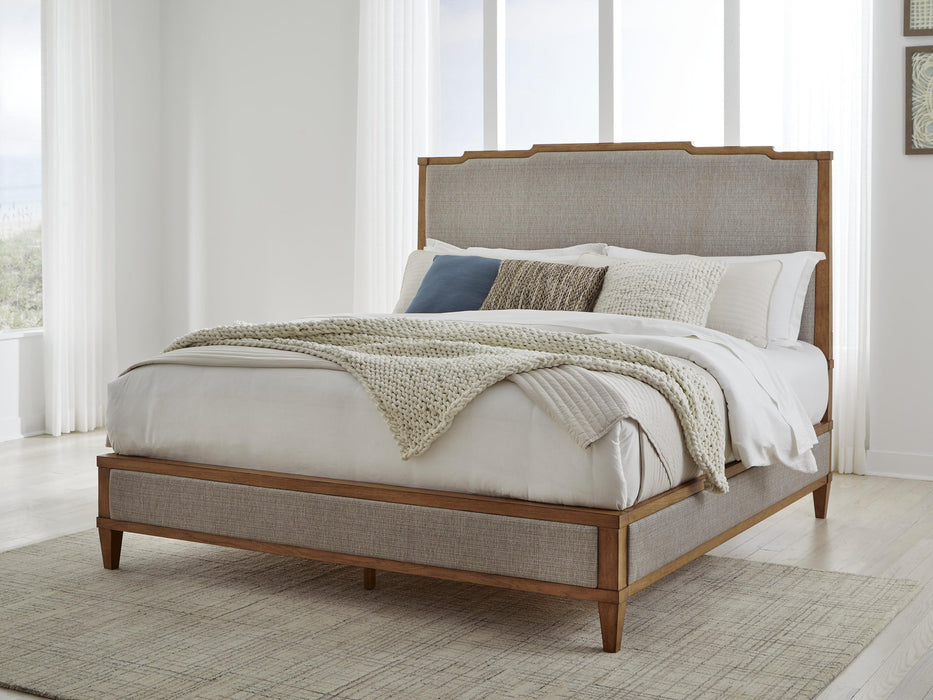 Sharlance California King Upholstered Panel Bed, Dresser and Mirror