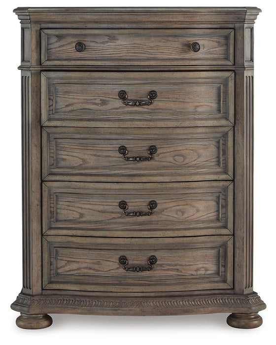 Ardenfield Queen Upholstered Sleigh Bed, Dresser, Mirror, Chest and Nightstand