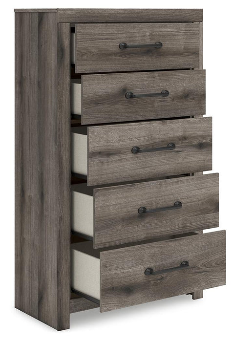 Urbanoore King Panel Bed, Dresser, Mirror, Chest and Nightstand