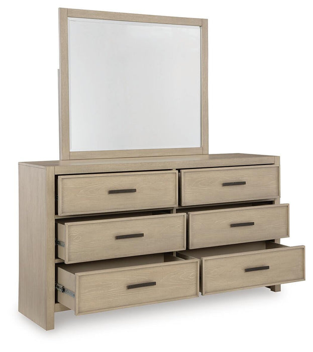Calmoro California King Bookcase Bed with Mirrored Dresser