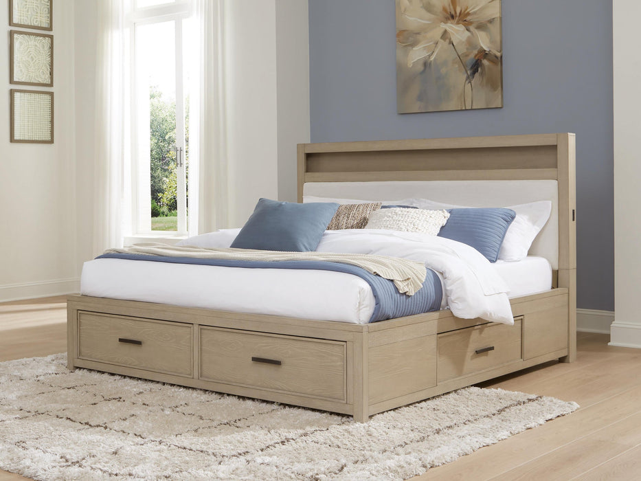 Calmoro California King Bookcase Bed with Mirrored Dresser