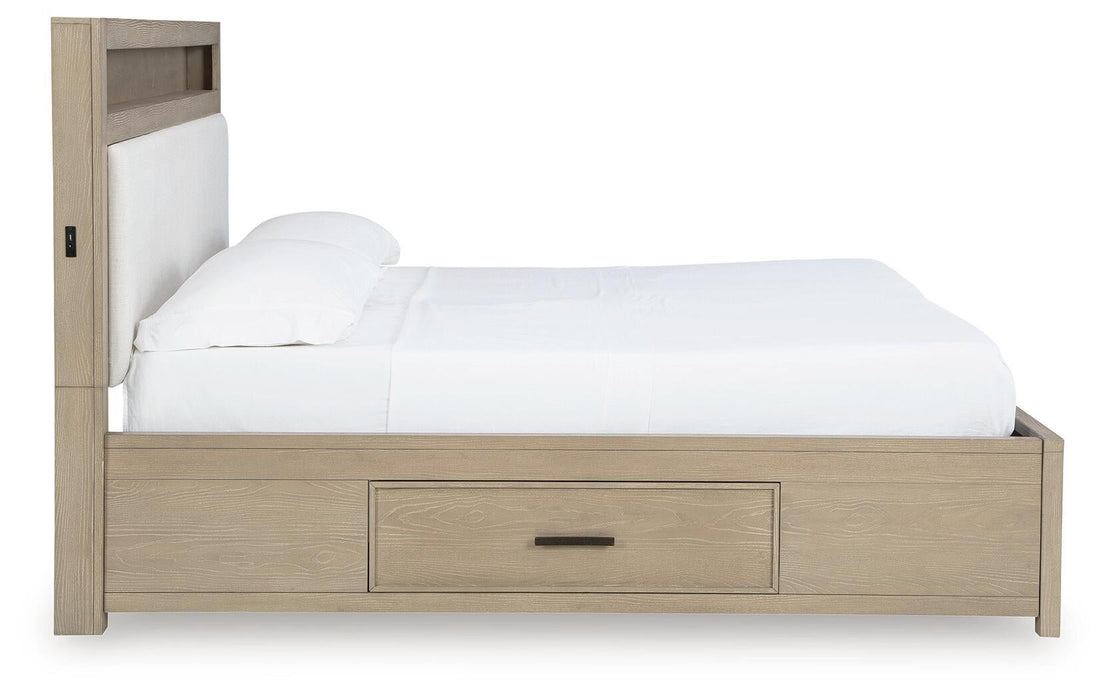 Calmoro California King Bookcase Bed with Mirrored Dresser