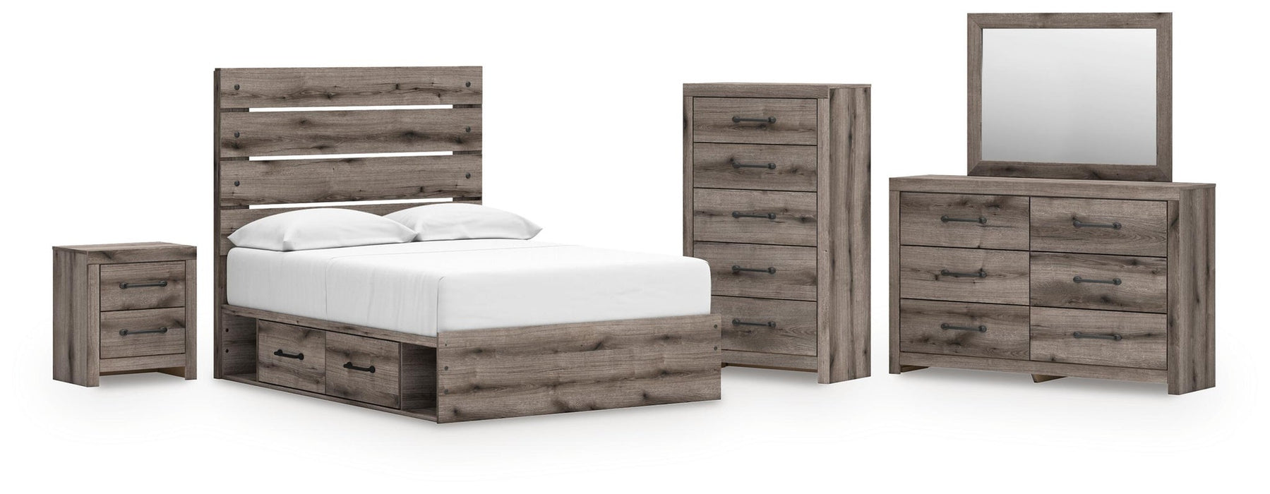 Urbanoore Full Panel Bed with Storage, Dresser, Mirror, Chest and Nightstand
