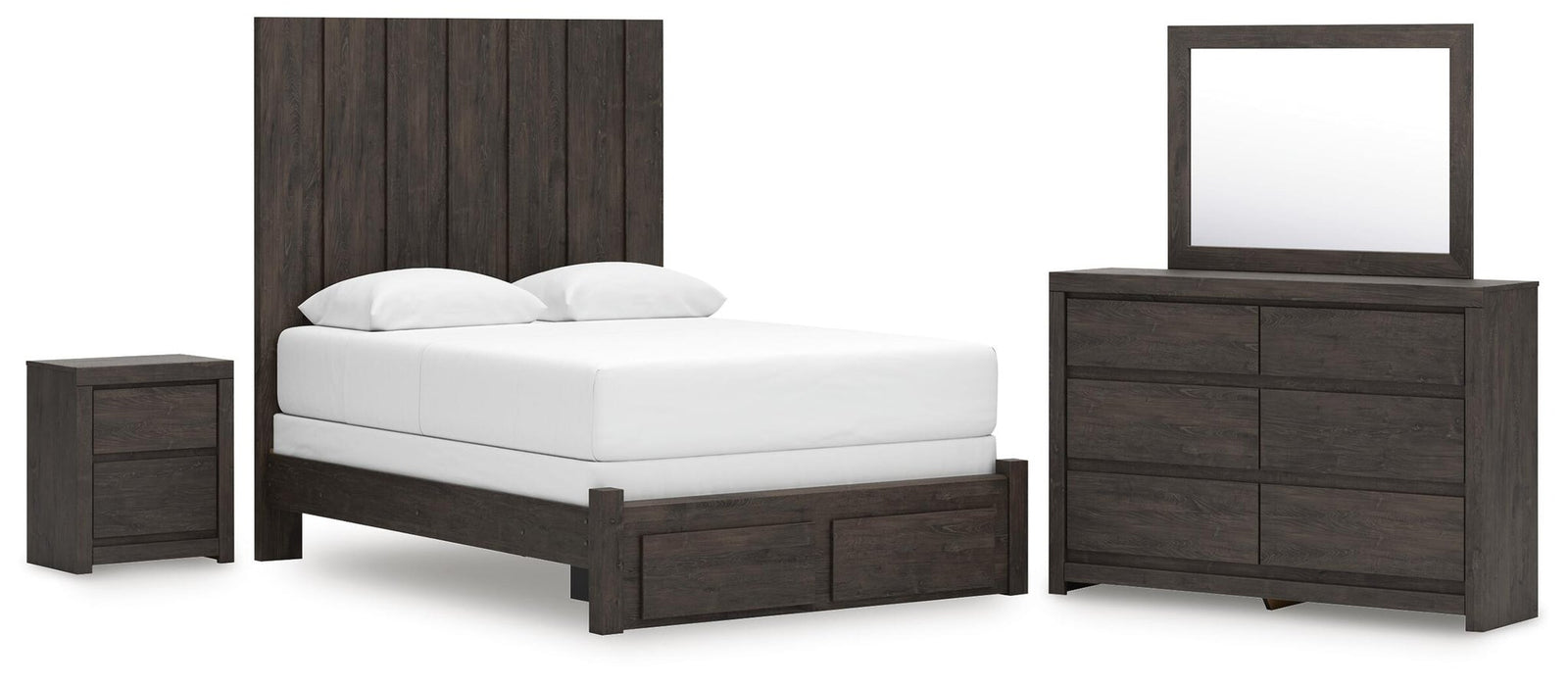 Parlayon Queen Panel Storage Bed, Dresser, Mirror and Nightstand
