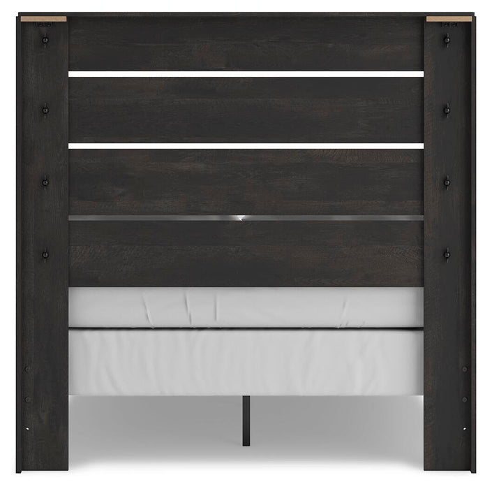 Delmorta Full Panel Bed, Dresser, Mirror and Nightstand
