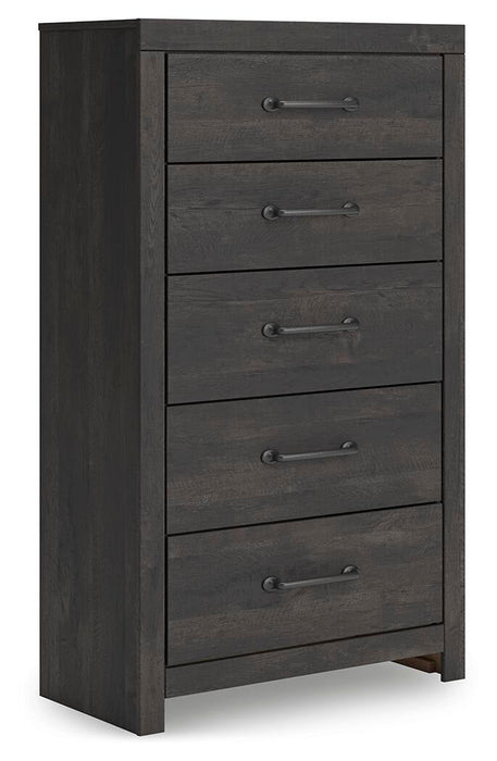 Delmorta Full Panel Bed, Dresser, Mirror, Chest and Nightstand