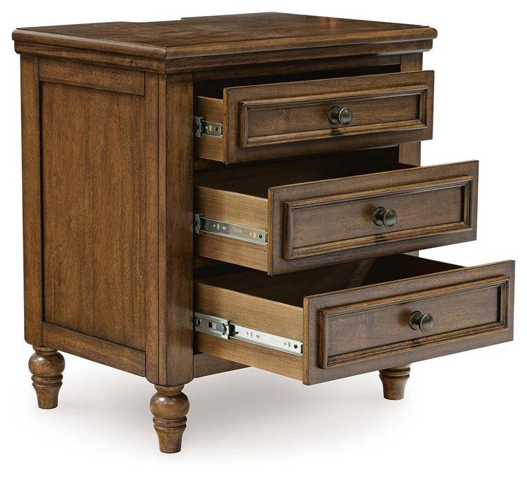 Sturlayne California King Upholstered Panel Bed, Dresser, Mirror and Nightstand