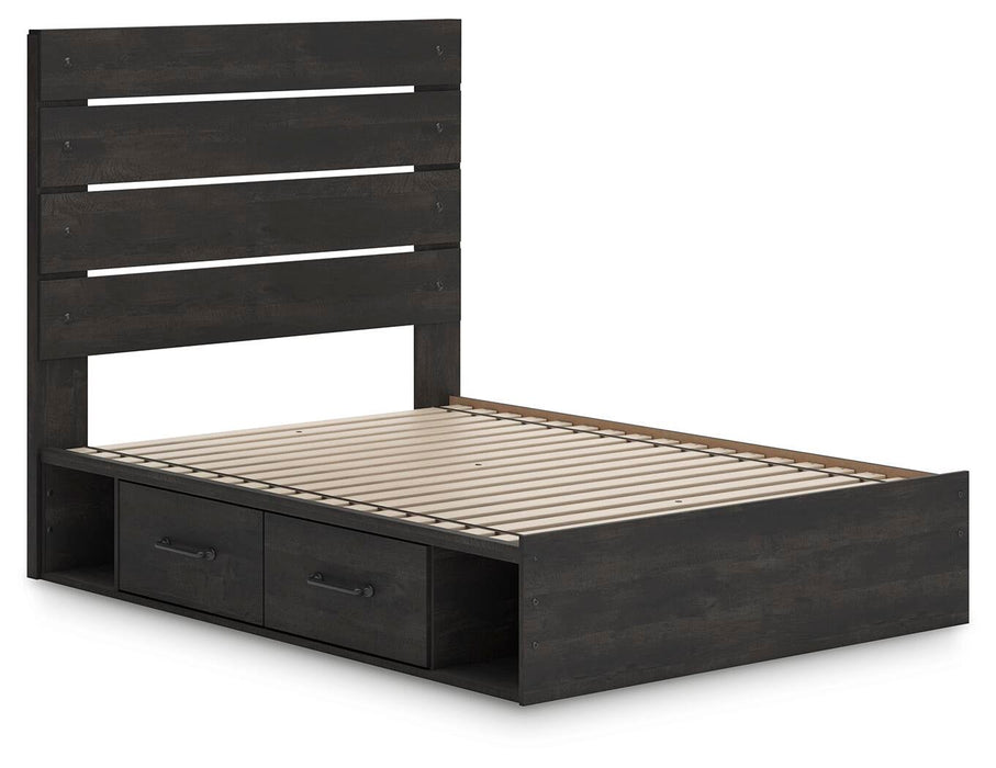 Delmorta Full Panel Storage Bed, Dresser, Mirror and Nightstand