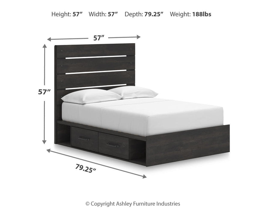 Delmorta Full Panel Storage Bed, Dresser and Mirror