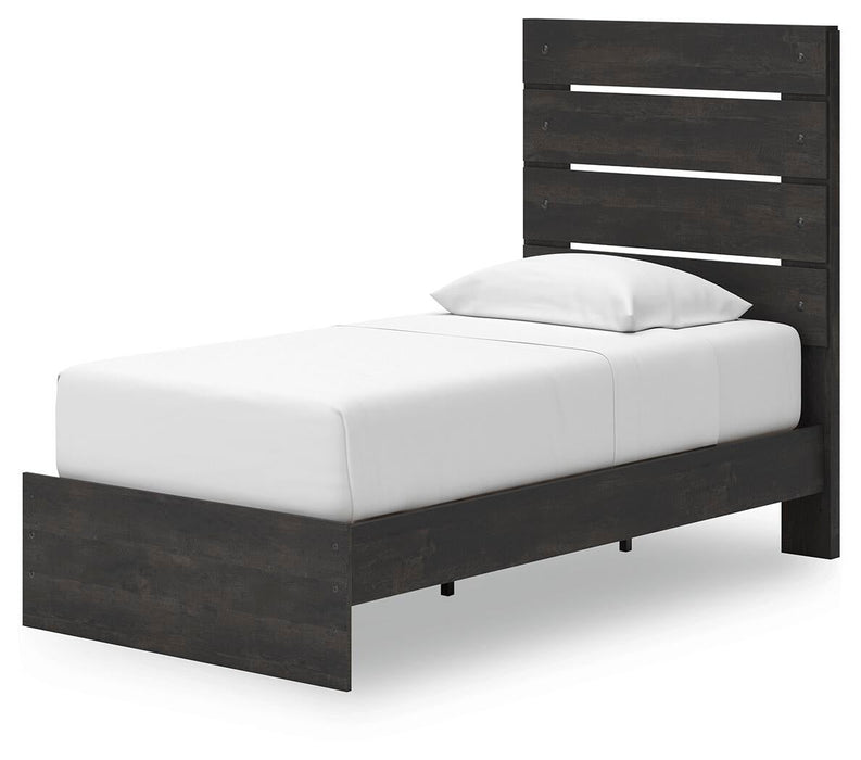 Delmorta Twin Panel Storage Bed, Dresser, Mirror, Chest and Nightstand