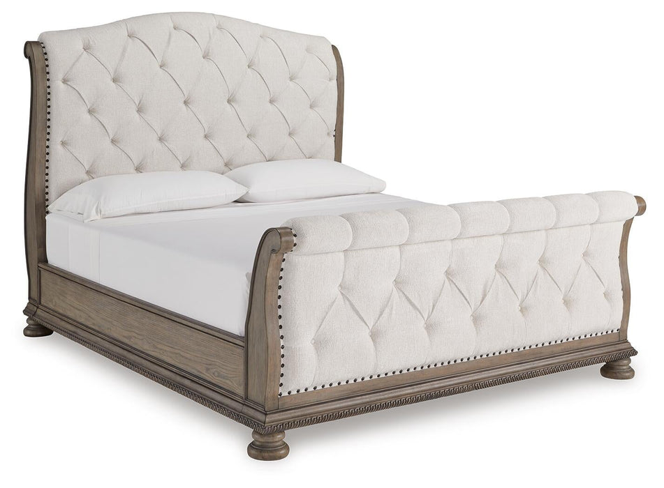Ardenfield King Upholstered Sleigh Bed, Dresser, Mirror and Nightstand