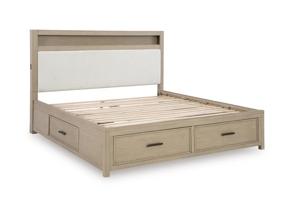 Calmoro Queen Bookcase Bed with Mirrored Dresser