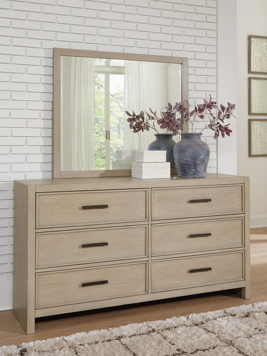 Calmoro Queen Bookcase Bed with Mirrored Dresser and Nightstand